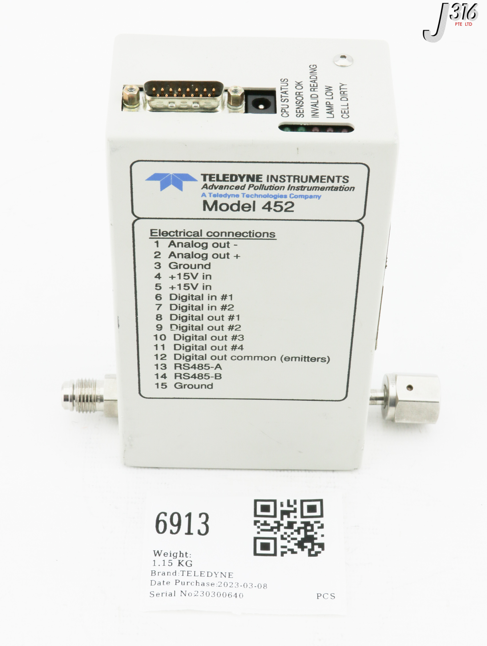 6913 TELEDYNE PROCESS OZONE SENSOR, P/N: 048880300 MODEL 452 | eBay